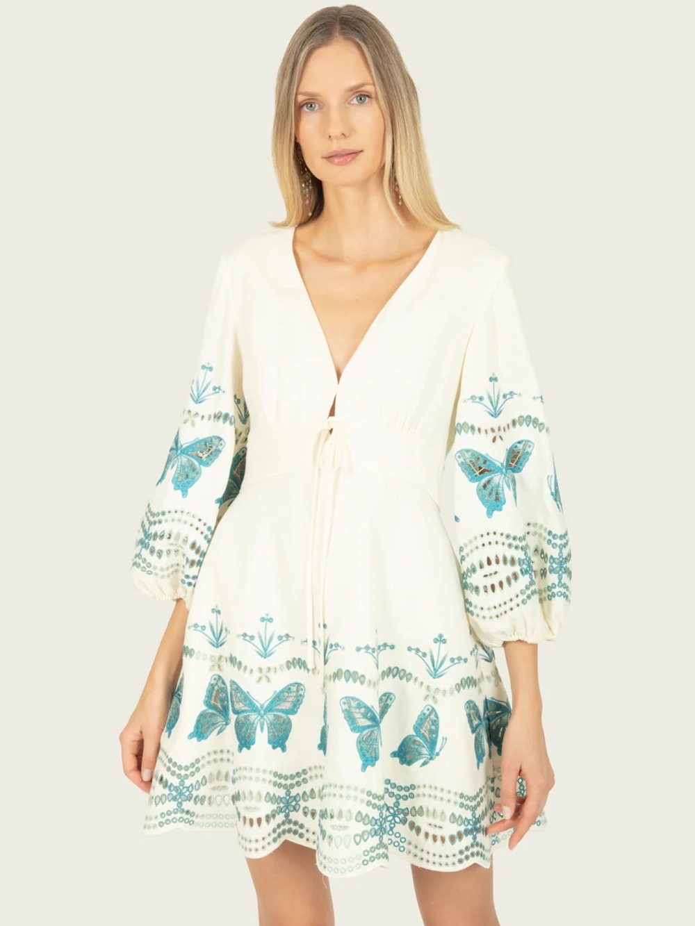 Secret Mission Butterfly Priscilla Dress, Cotton Linen with Embroidery, $695.00 - Picture 5 of 9